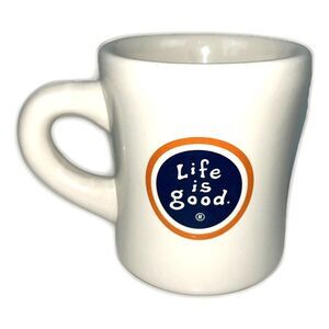 Life Is Good Ceramic Coffee Mug Blue Orange Logo Cream Diner Restaurant style